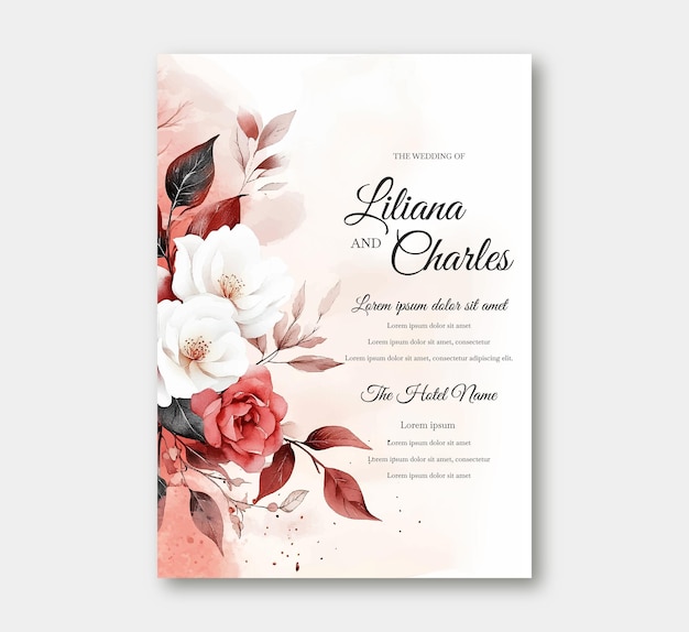 Desenho de cartão de convite floral em aquarela
