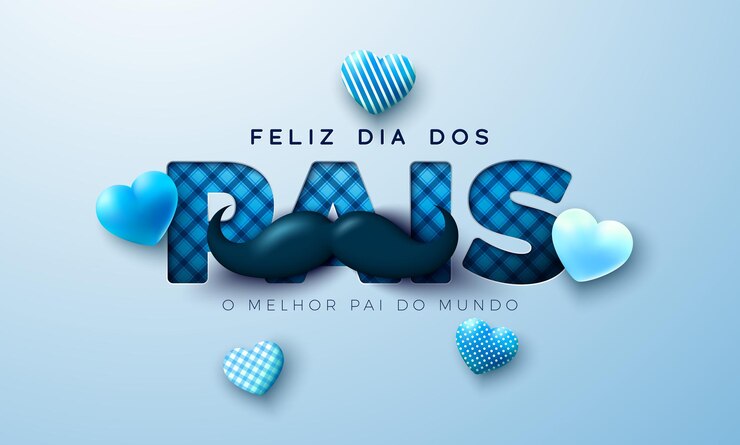 Vetor desenho de cartão de felicitações do dia do pai com coração azul e bigode em fundo claro