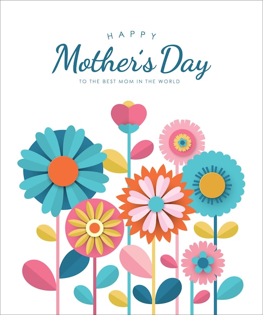 Desenho de cartão de saudação do Dia das Mães com flores cortadas em papel