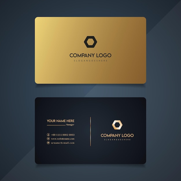 Desenho de cartão de visita de luxo e elegante preto escuro com estilo dourado