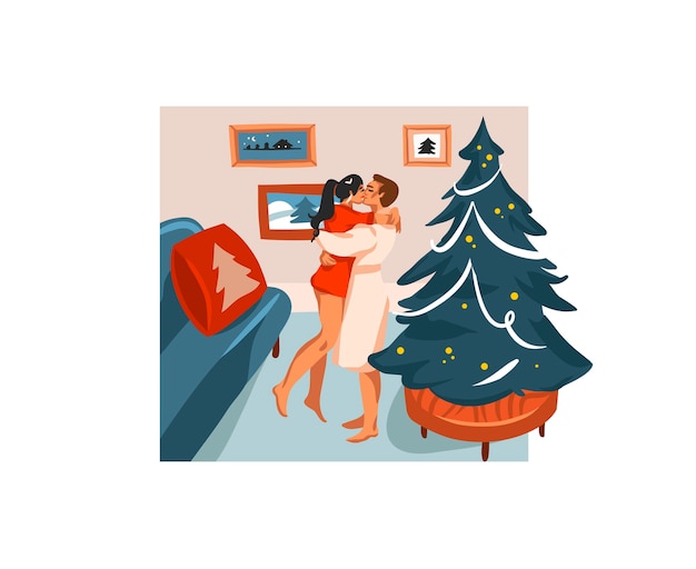 Desenho de cartão festivo de desenho animado de feliz natal e feliz ano novo com ilustrações fofas