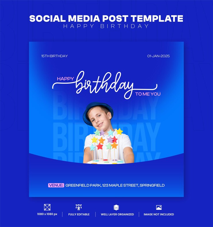 Vetor desenho de cartão postal de comemoração de aniversário para redes sociais
