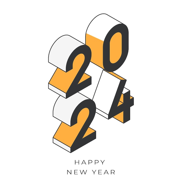 Desenho de cartaz do ano novo 2024 com números isométricos em estilo moderno
