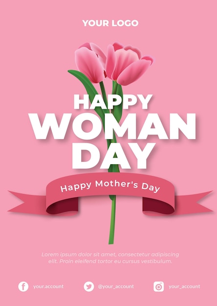 Desenho de cartaz lindo e rosa para o Dia da Mulher