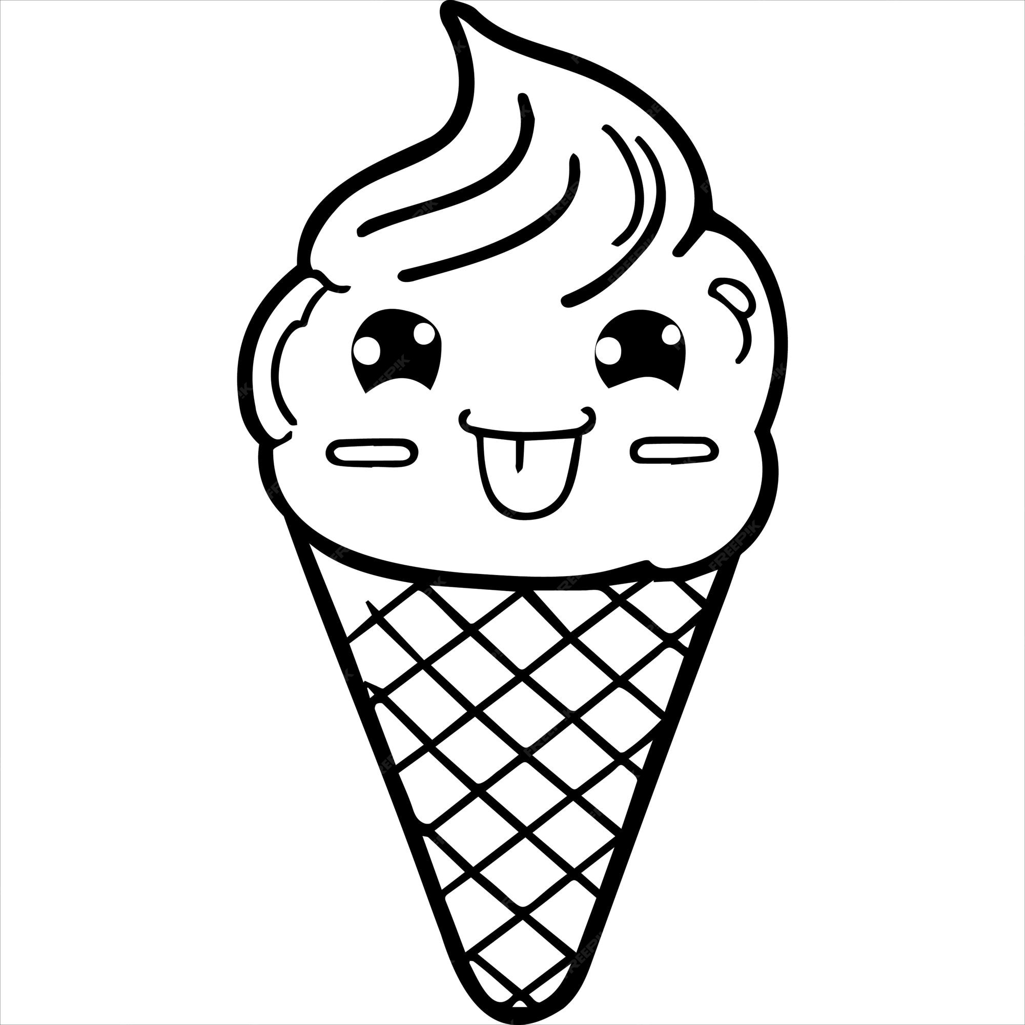 Desenho de Sorvete Kawaii de Cone para colorir