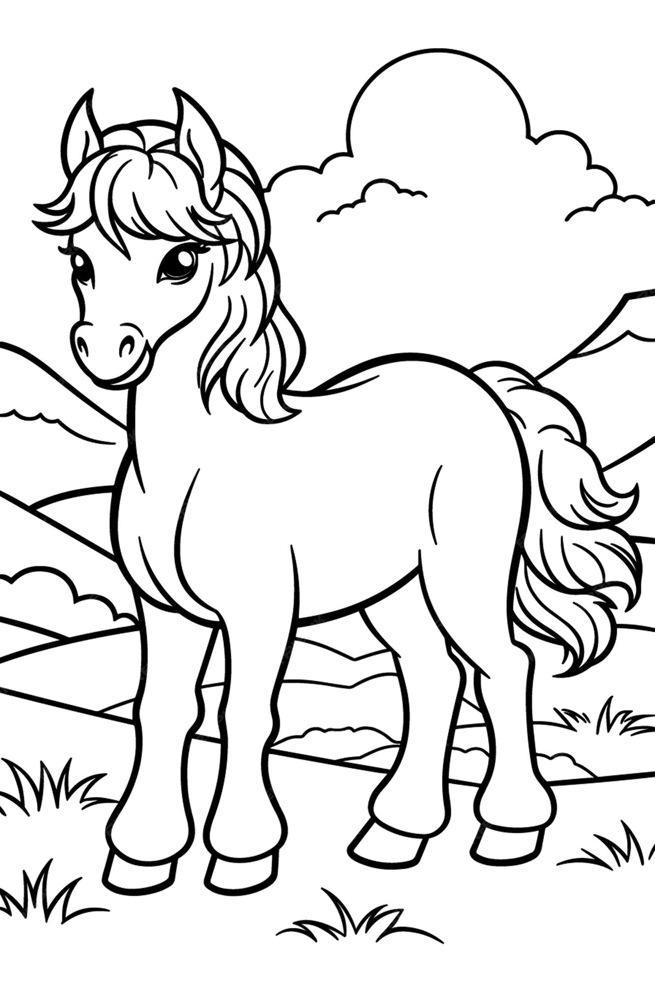 Desenhos para colorir de desenho de um cavalo kawaii para colorir  