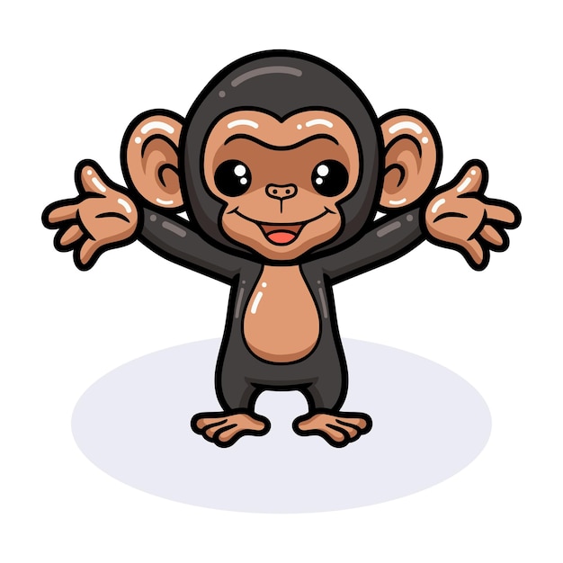 Desenho de chimpanzé bebê fofo levantando as mãos