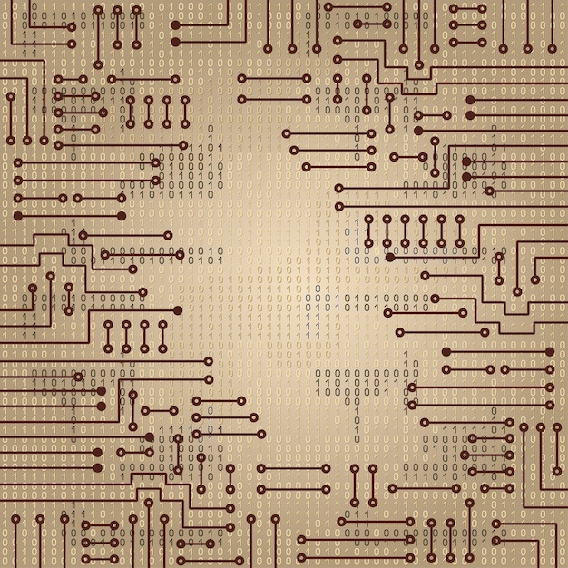 Desenho de circuito eletrônico moderno e código binário