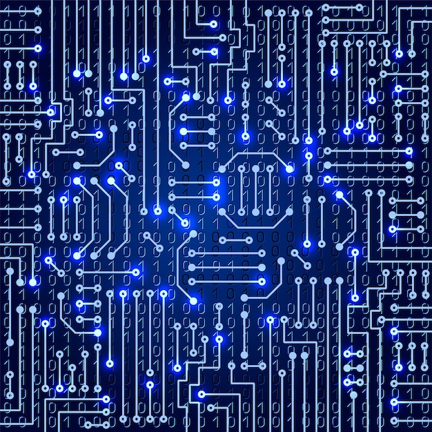 Vetor desenho de circuito eletrônico moderno em fundo azul