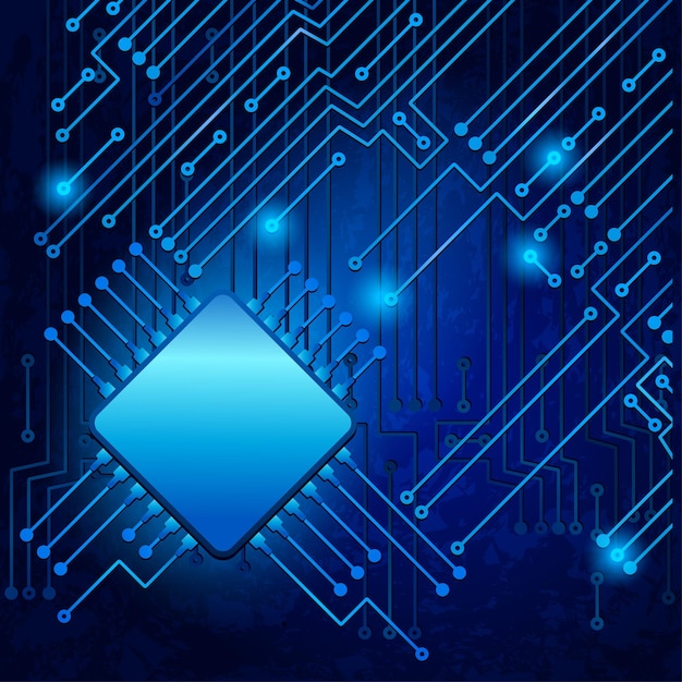 Desenho de circuito eletrônico moderno em fundo azul