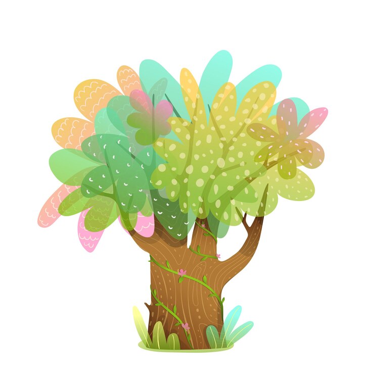 Vetor desenho de clipart isolado de árvore de conto de fadas para crianças. árvore em ilustração artística de estilo aquarela. clipart de vetor de floresta isolada para crianças.