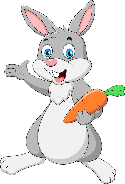 Desenho de coelhinha segurando uma cenoura ilustração de mascote animal fofo