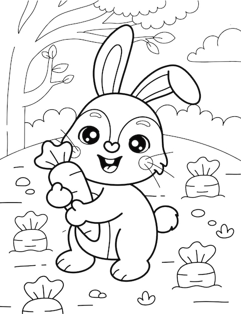 Desenho para colorir de coelhinho Kawaii · Creative Fabrica