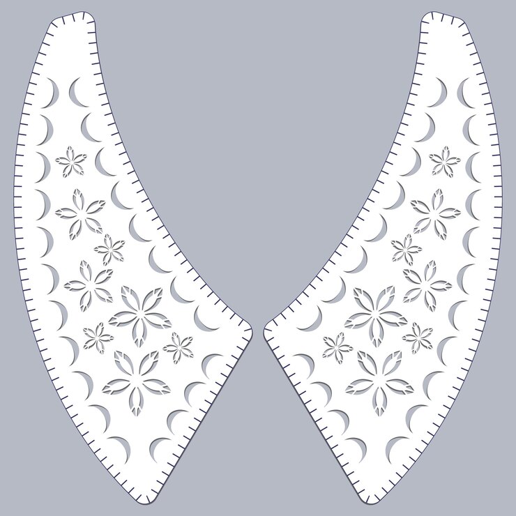 Vetor desenho de colarinho de algodão de encaixe vetorial de vista frontal esboço técnico de acabamento modelo de escote detalhe de corte a laser com encaixe vintage encaixe de algodón bordado ornamento decorativo para borda de tecido