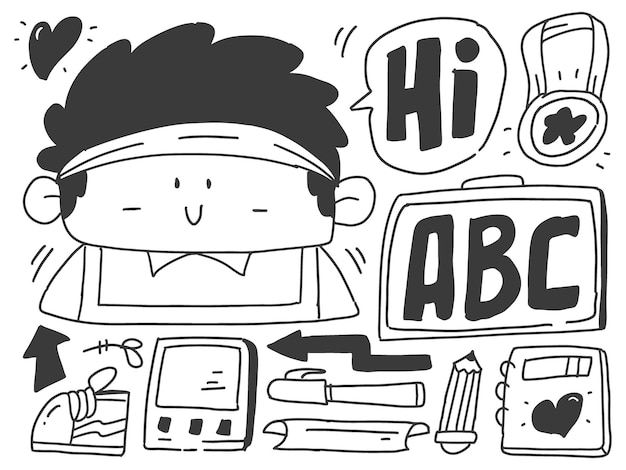 desenho de coloração de desenhos animados de doodle de escola desenhados à mão