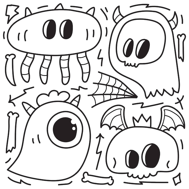 Desenho de colorir desenho de monstro doodle desenhado à mão