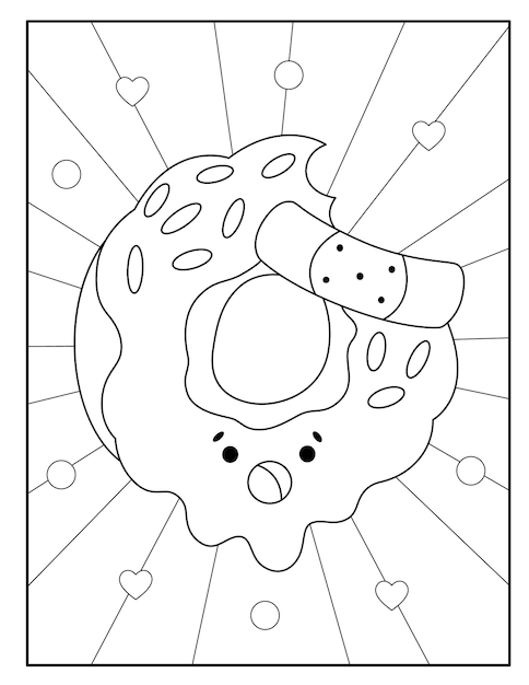 Desenho de comida de donut kawaii para colorir