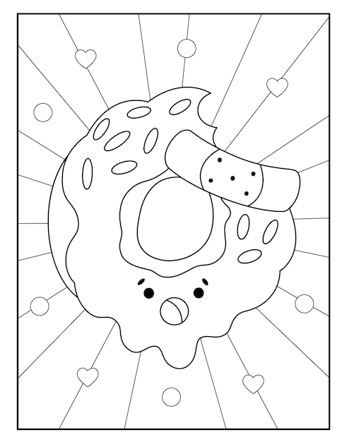 desenho de comida de donut kawaii para colorir