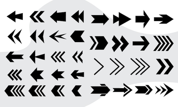 Desenho de conjunto de sinais ou ícones de setas direcionais