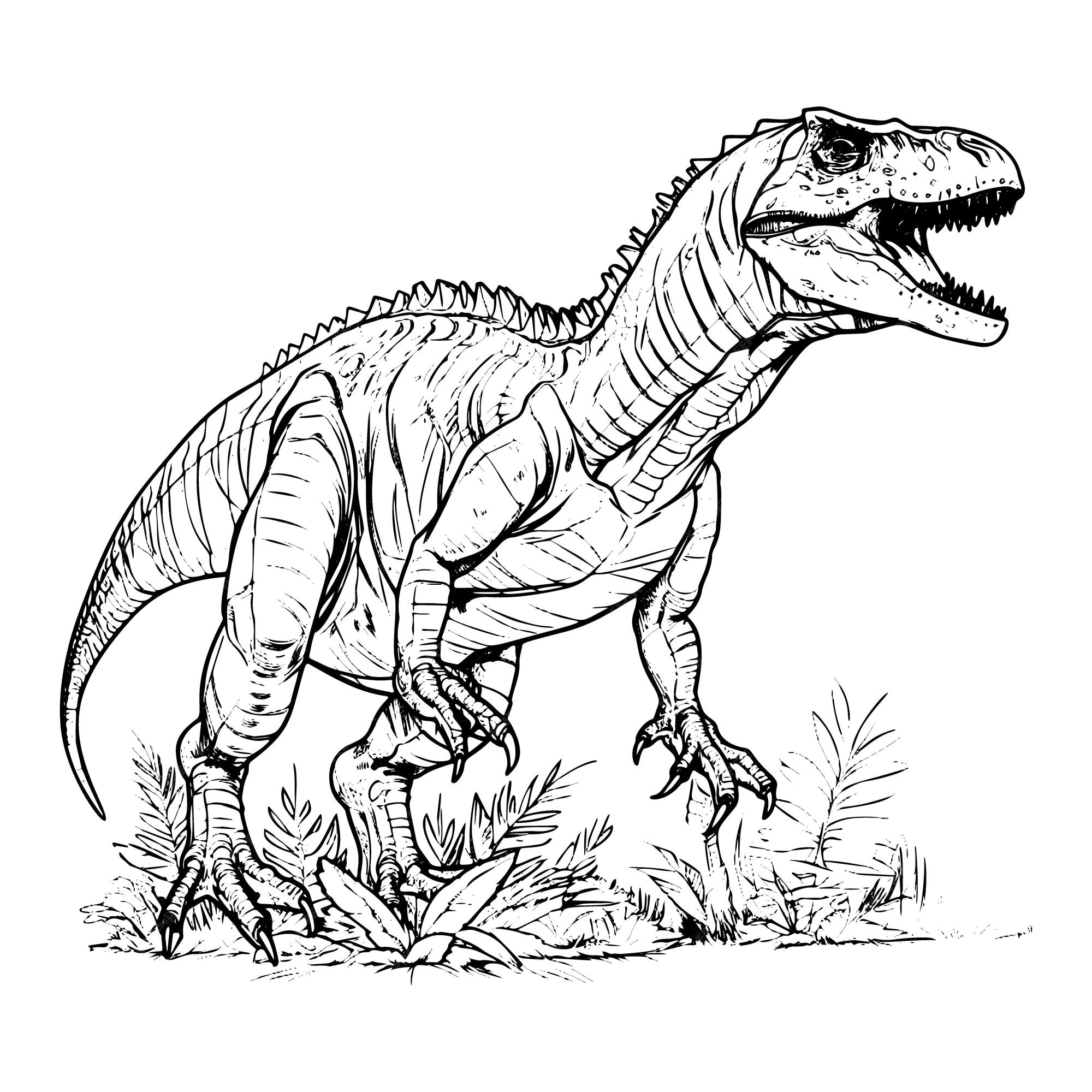 Desenho de contorno preto do dinossauro rex sobre fundo branco para colorir