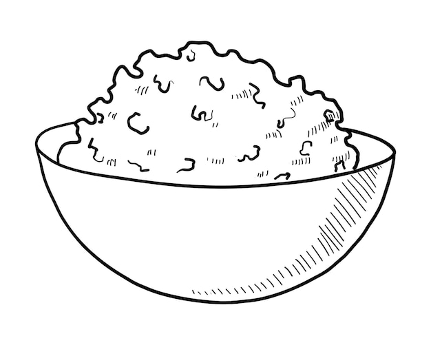 Vetor desenho de contorno vetorial de uma placa funda com queijo ou mingas em um fundo branco