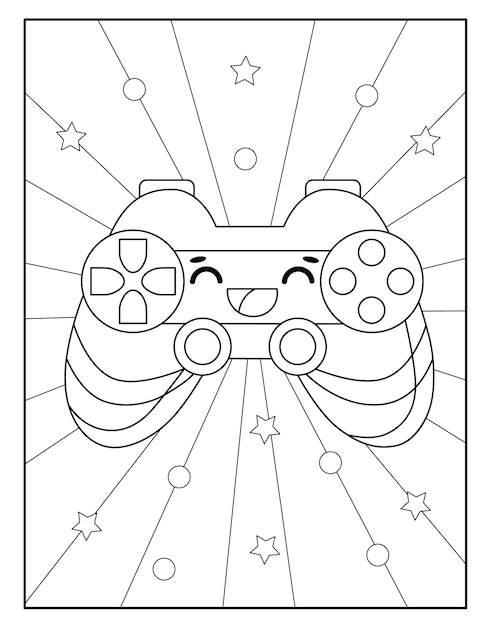 Desenho de controlador de jogo kawaii para colorir