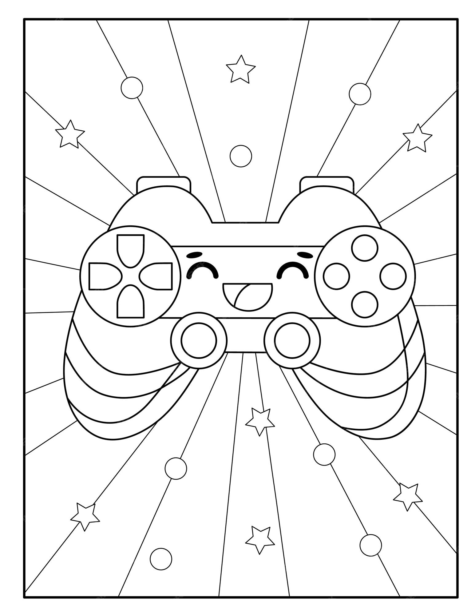 Desenho de controlador de jogo kawaii para colorir