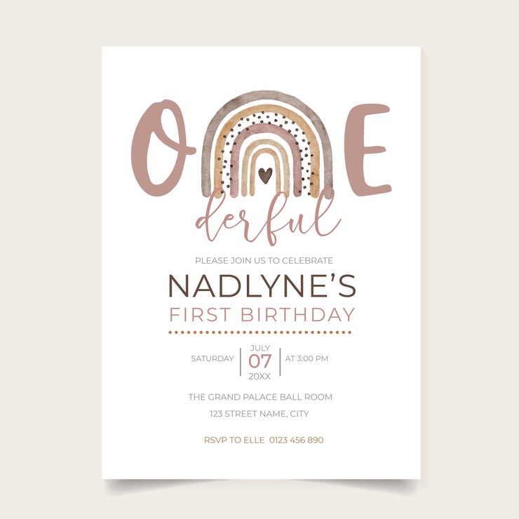 Vetor desenho de convite de aniversário onederful boho rainbow para o primeiro aniversário da menina