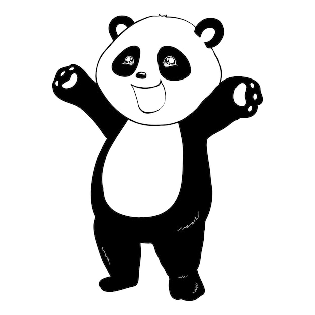 Ícone de brinquedo de urso Panda. Animal Kawaii. Preto e branco