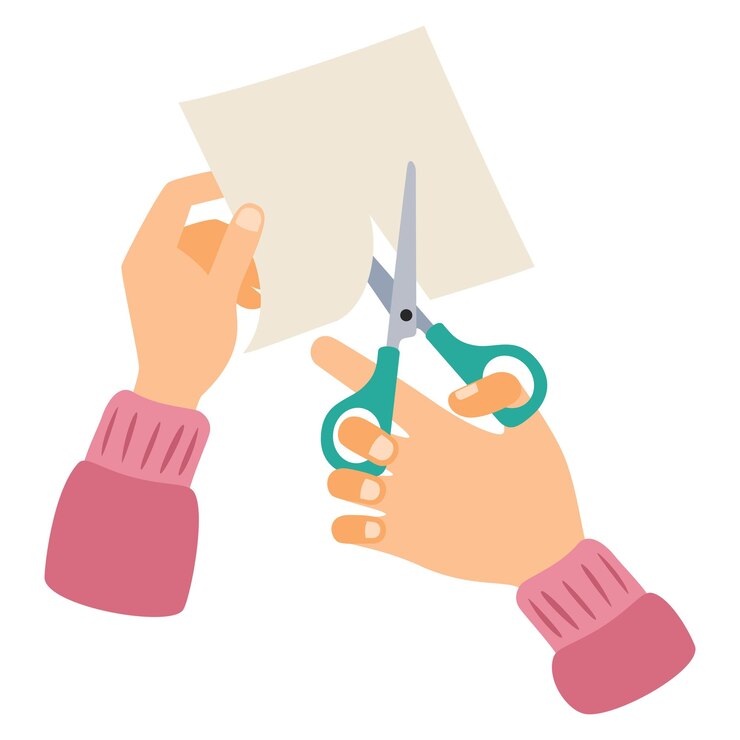 Vetor desenho de corte de papel com tesoura