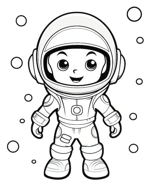 Menino em traje de astronauta, página de desenho para colorir para crianças