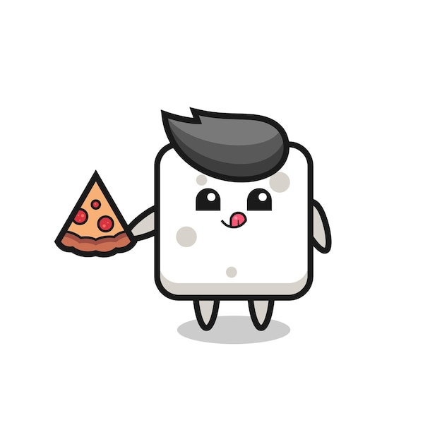 Desenho de cubo de açúcar bonito comendo pizza