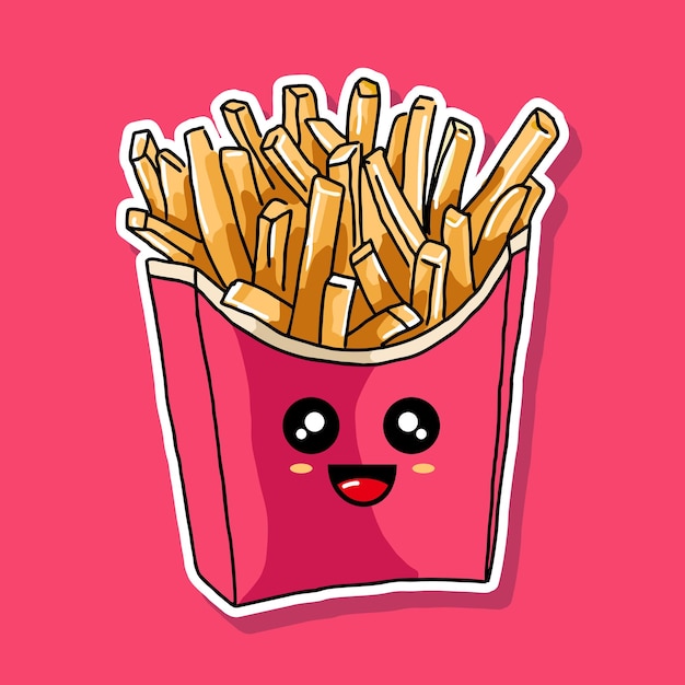 Desenho de desenho animado de batatas fritas fofas