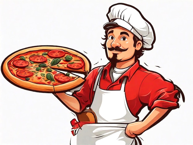 Desenho de desenho animado vetorial de um trabalhador de pizza isolado