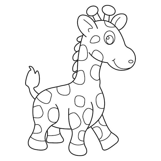 Desenho de desenho de vetor de contorno de girafa em fundo branco