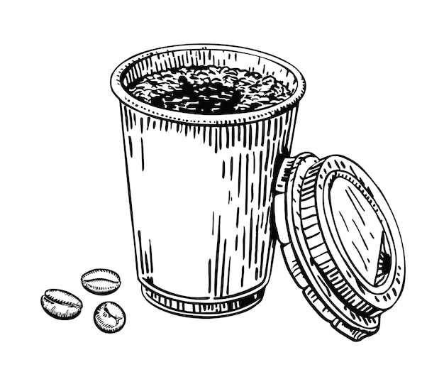 Desenho de desenho ilustração vetorial doodle levar a xícara de café café quente descartável para ir esboço de xícara