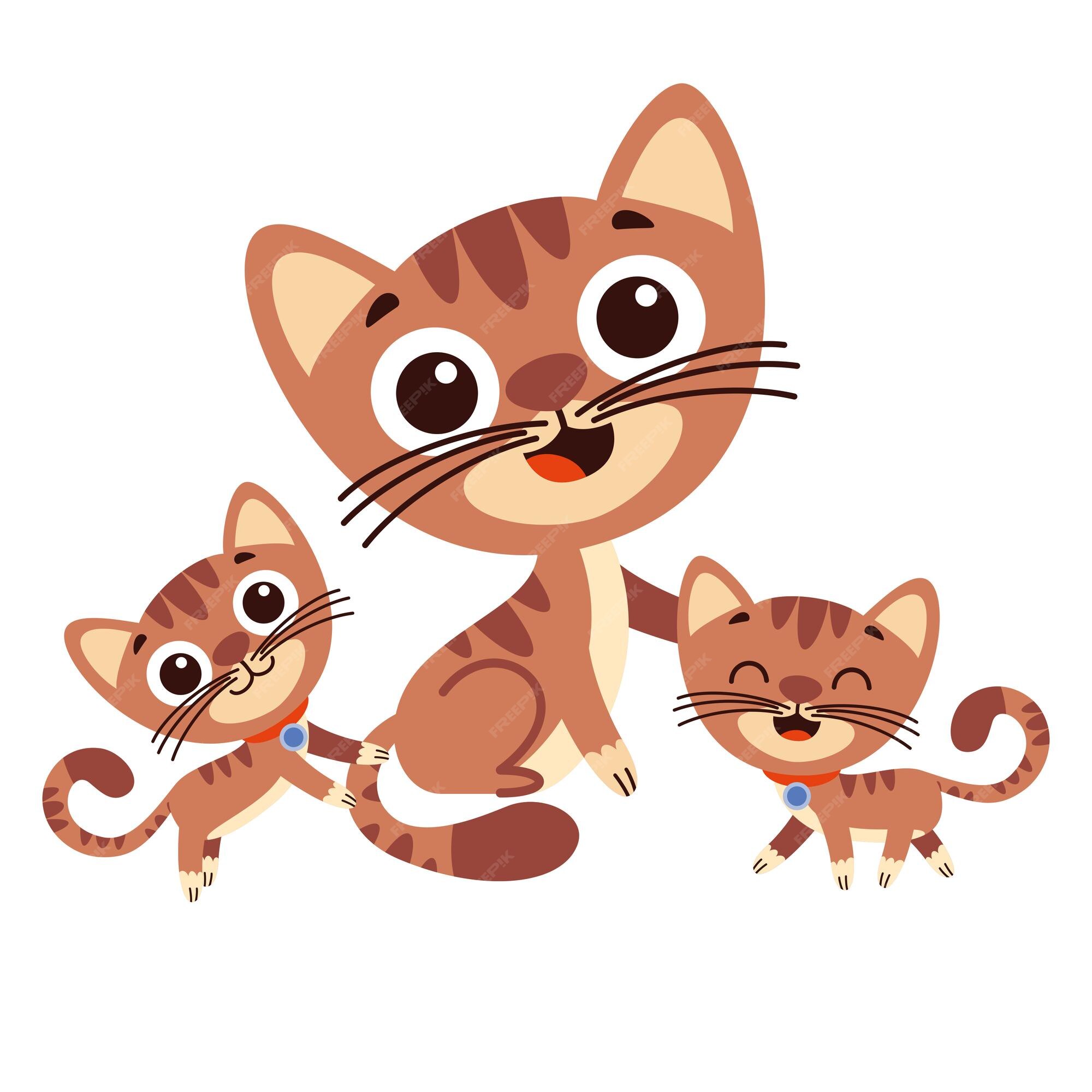 Desenho de desenhos animados de gatos de mãe e bebê