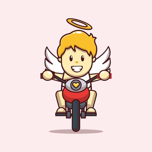 Desenho de dia dos namorados de um cupido fofo andando de moto