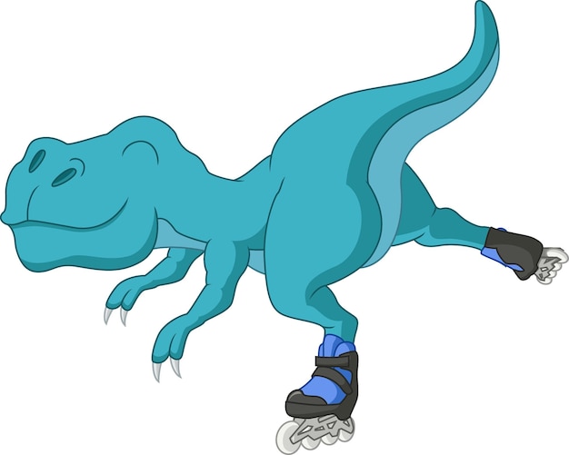 Vetor desenho de dinossauro fofo jogando patins