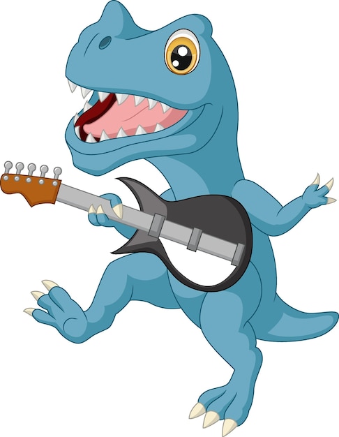 Desenho de dinossauro fofo tocando guitarra