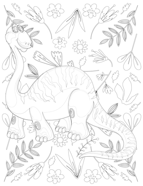 Desenho de dinossauro para colorir, dinossauro de desenho animado, vetor de dinossauro