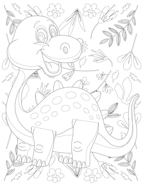 Desenho de dinossauro para colorir, dinossauro de desenho animado, vetor de dinossauro
