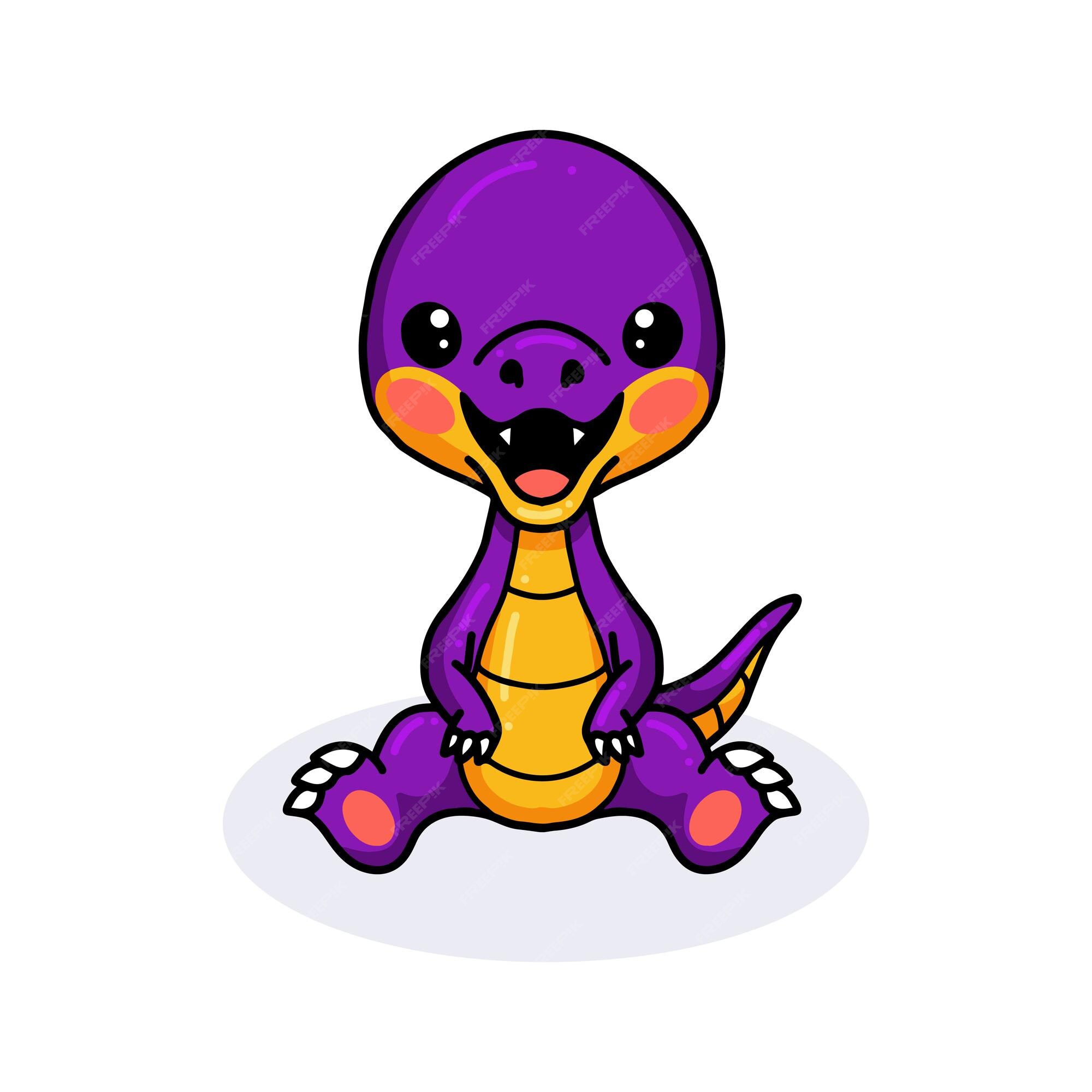 Desenho de dinossauro roxo fofo sentado