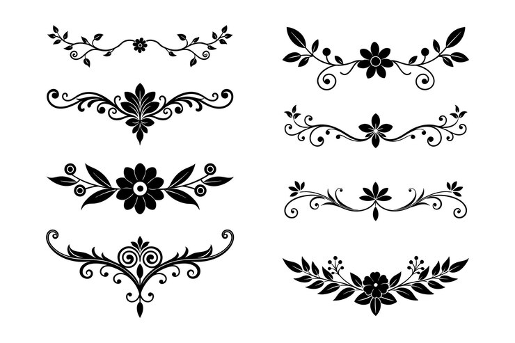Vetor desenho de divisor floral vintage ilustração vetorial de silhueta