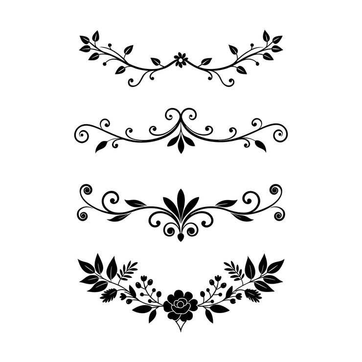 Vetor desenho de divisor floral vintage ilustração vetorial de silhueta