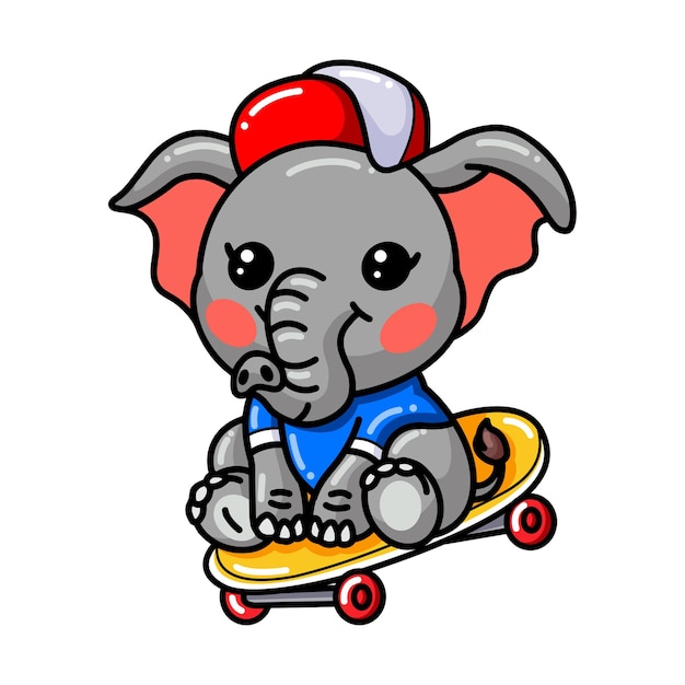 Desenho de elefante bebê fofo brincando de skate