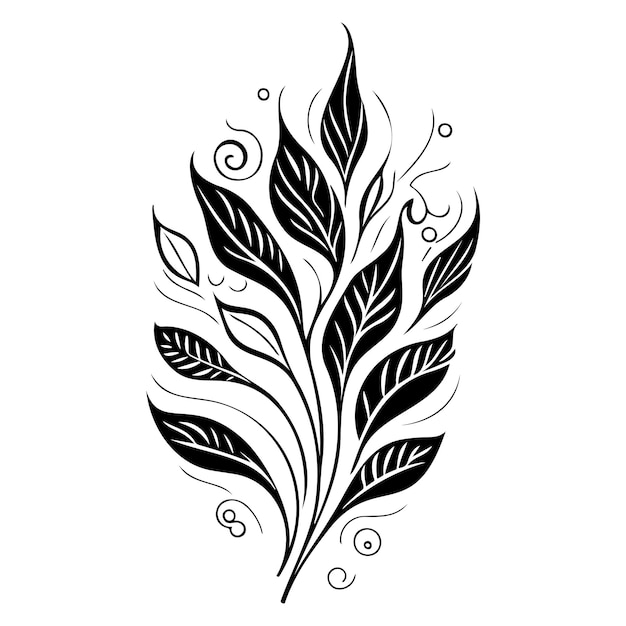 Desenho de esboço de ilustração art nouveau leaf elements