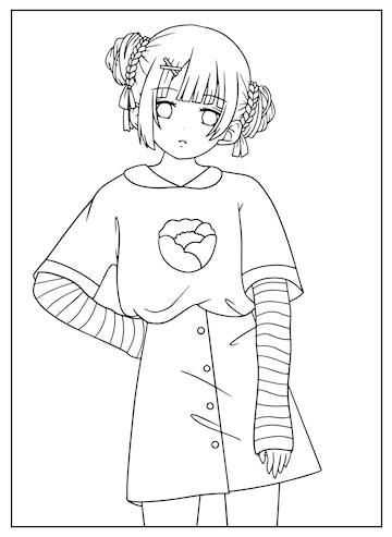 Desenho De Esta Folha Inclui Um Esboço Menina Anime Vetor PNG