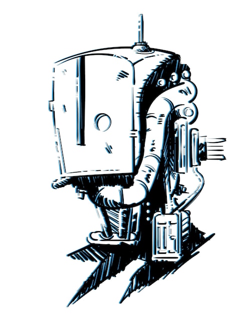 Desenho de esboço de um robô cyberpunk