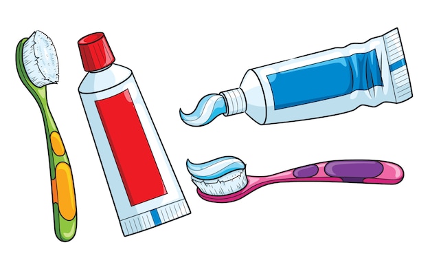 Vetor desenho de escova de dentes e creme dental